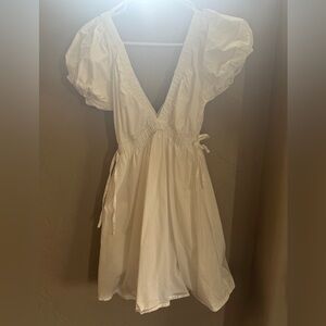 bp White V-Neck Smocked Bodice Dress